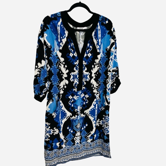 Chico’s blue white black ikat print contemporary artsy dress Size L - Picture 3 of 12